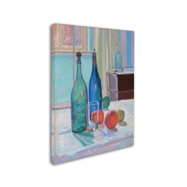 Spencer Gore 'Blue And Green Bottles And Oranges' Canvas Art,14x19